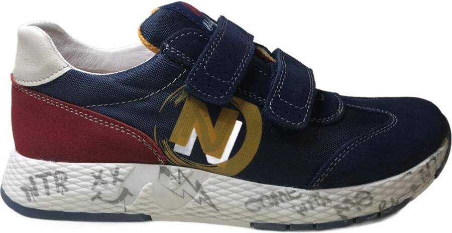 Naturino Jesko 2 velcro's oker logo lederen sportieve sneakers navy rood