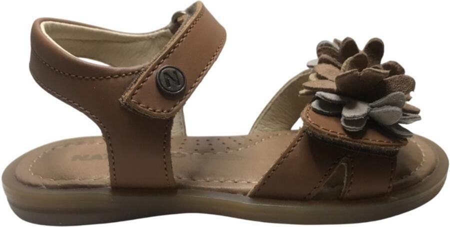 Naturino Lioren velcro's matching color bloemen lederen sandalen cognac