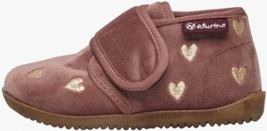Naturino Naitie velcro gouden hartjes velvet pantoffel oud roze