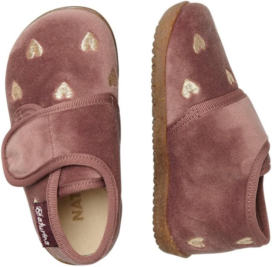 Naturino Naitie velcro gouden hartjes velvet pantoffel oud roze