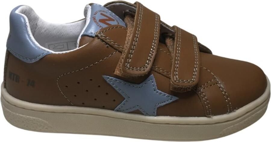 Naturino Pinn VL velcro's lederen sneakers blauwe ster cognac