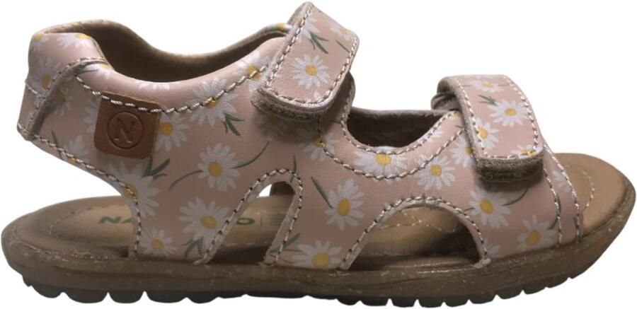 Naturino Sky velcro's lederen sandalen kamille bloemen roze
