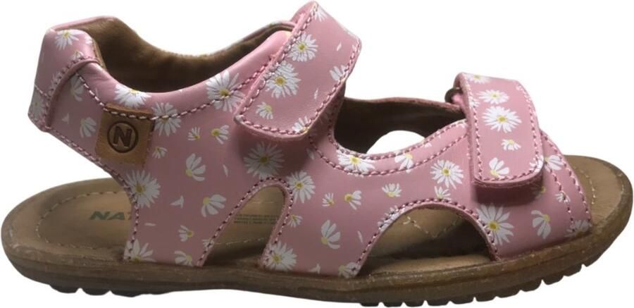 Naturino Sky velcro's lederen sandalen madeliefjes bloemen roze