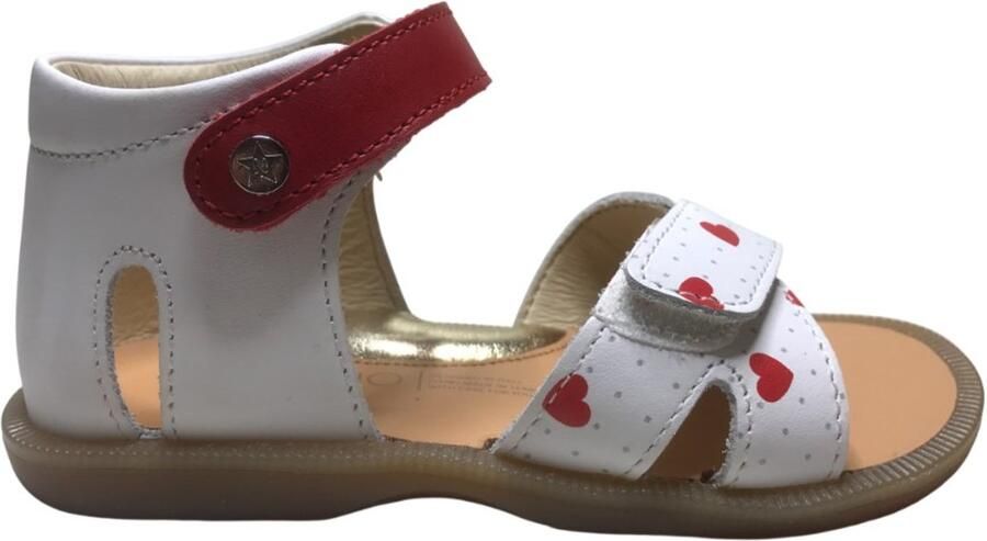 Naturino Sumba velcro lederen sandalen rode hartjes wit rood