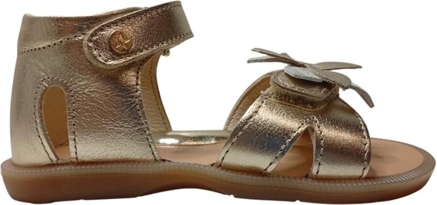 Naturino Sylvia velcro's bloemen lederen sandalen goud dichte hiel