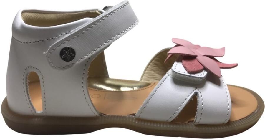 Naturino Sylvia velcro's roze bloem lederen sandalen wit dichte hiel