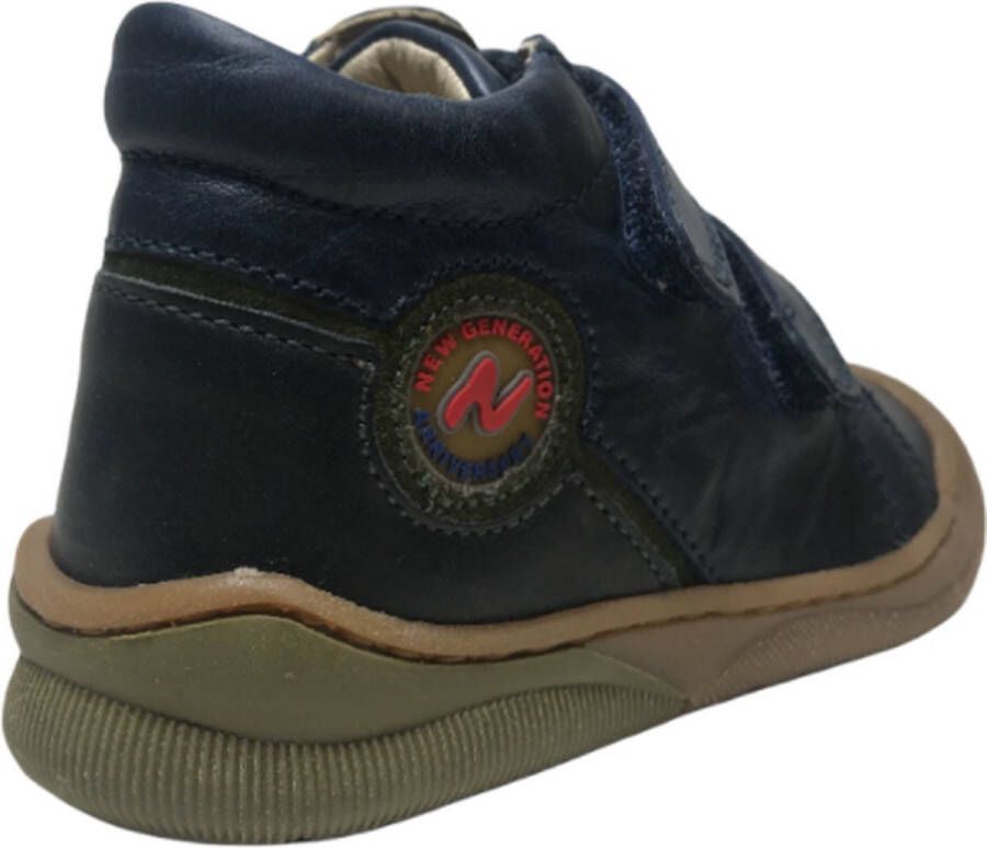 Naturino velcro bumper ronde logo lederen sneakers Dot navy groen