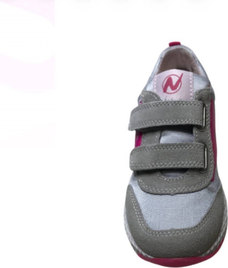 Naturino velcro's lederen sportieve sneakers Arik grijs fuxia