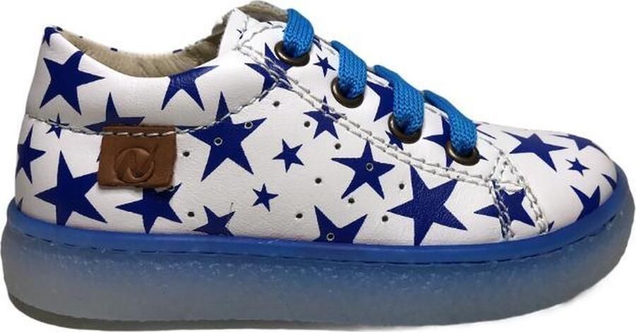 Naturino veter rits blauwe sterren lederen sneakers Cycas wit blauw