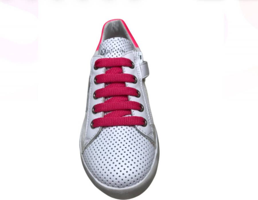 Naturino veter rits zilveren ster lederen nylon sneakers Annie Wit Fuxia
