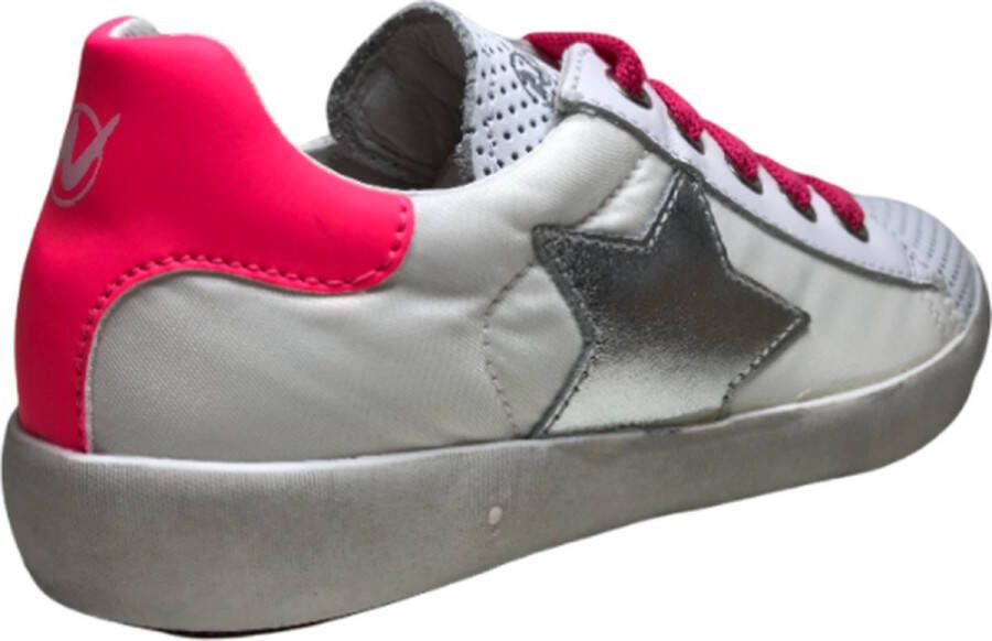 Naturino veter rits zilveren ster lederen nylon sneakers Annie Wit Fuxia - Foto 2