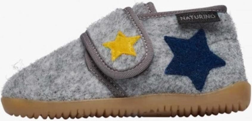 Naturino Yofiel velcro navy en gele ster velvet pantoffel- Grijs