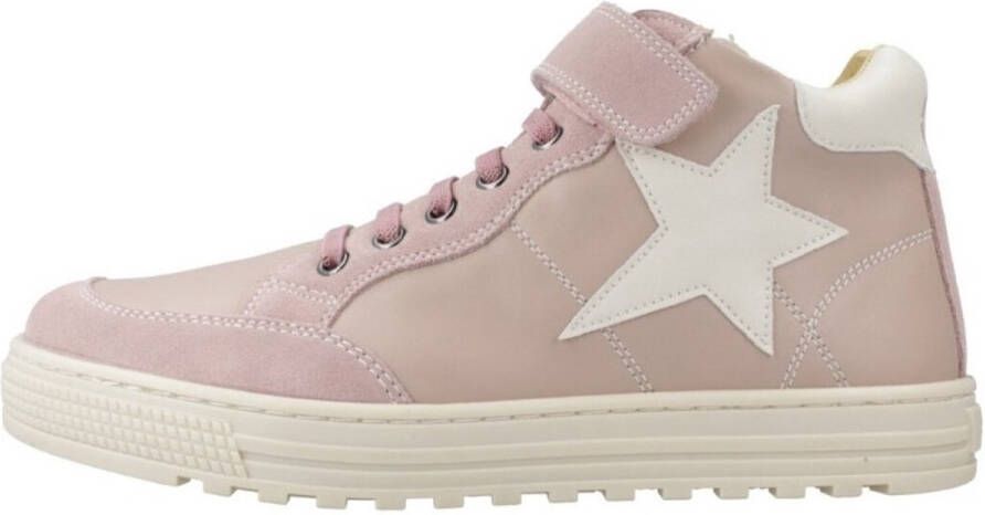Naturino Penshaw velcro elastiek witte ster hoge lederen sneakers roze