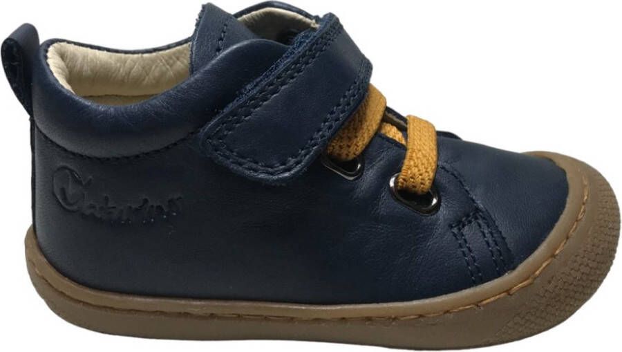 Naturino Pichai velcro gele elastiek bumper effen lederen sneakers Navy