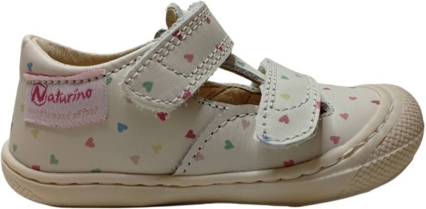Naturino Puffy Low velcro's bumper lederen gesloten sandalen multi kleuren hartjes beige