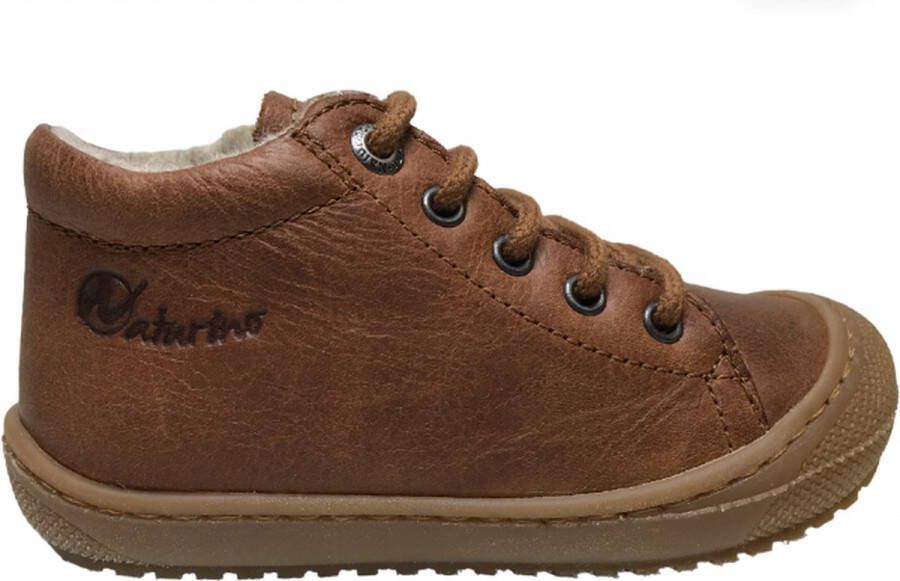 Naturino Racoon bumper warme lederen veterschoenen cognac