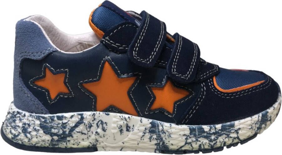 Naturino Reagy velcro's orange sterren lederen sportieve sneakers navy