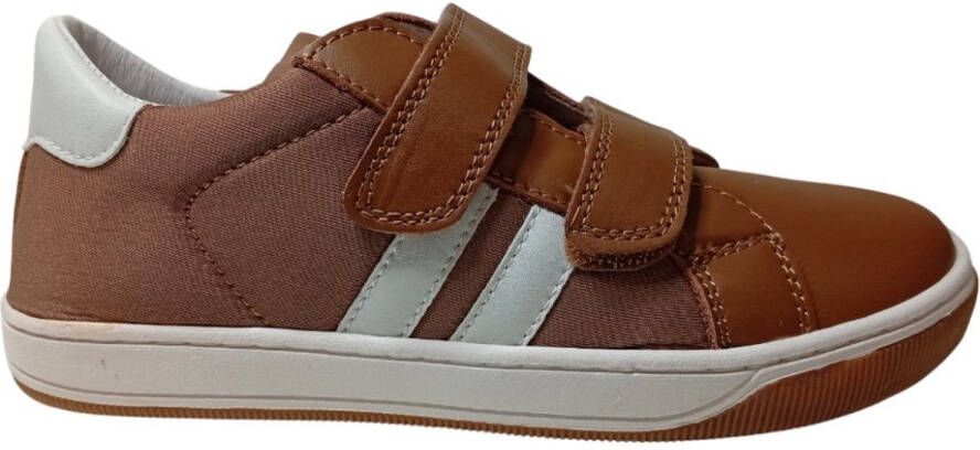 Naturino Rery- velcro's witte strepen sneakers cognac