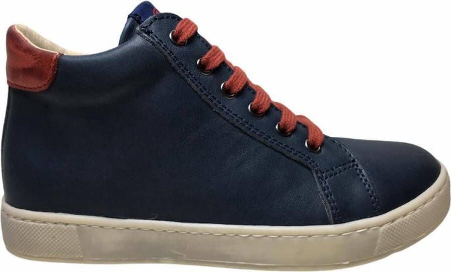 Naturino rits veter effen lederen hoge sneakers Bruges Navy rood
