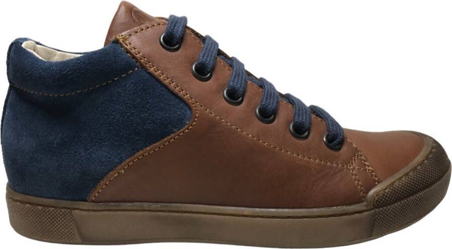 Naturino Schans rits veter bumper lederen hoge sneakers Cognac Blauw