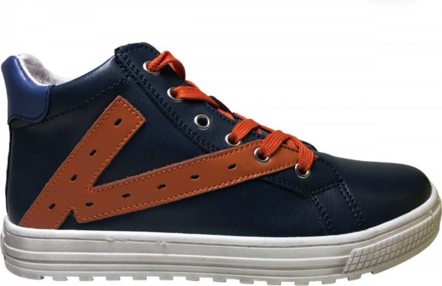 Naturino Snip High veter rits hoge lederen sneakers navy orange