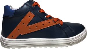 Naturino -Snip High veter rits hoge lederen sneakers navy orange