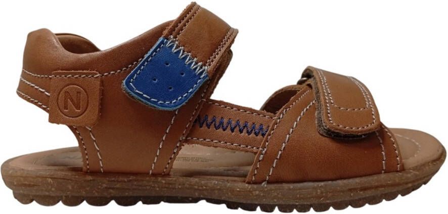 Naturino Taror velcro's effen lederen sandalen cognac