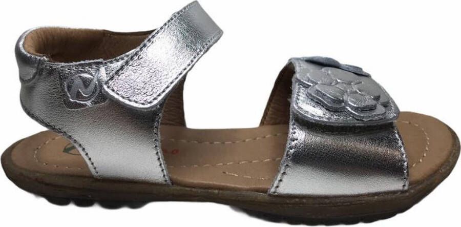 Naturino velcro bloemen lederen sandalen Begonia Silver