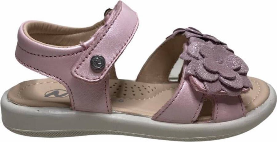 Naturino velcro bloemen lederen sandalen Noter roze