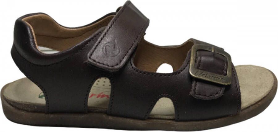 Naturino velcro gesp effen lederen sandalen Stream Dk bruin