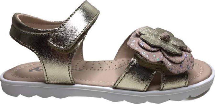 Naturino velcro roze bloem lederen sandalen Slinky goud