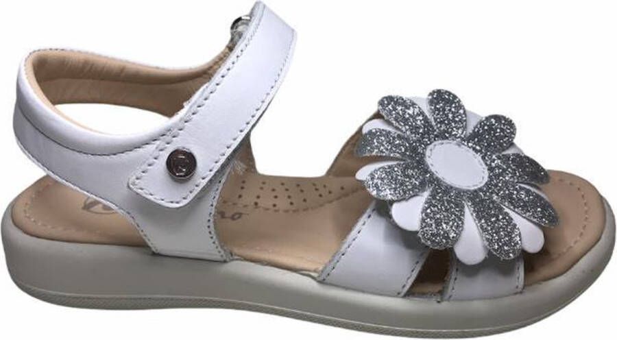 Naturino velcro zilveren bloem lederen sandalen Sciantis Wit