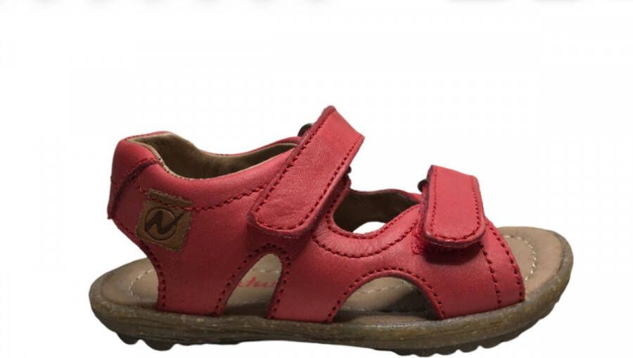 Naturino velcro's effen lederen sandalen sky rood