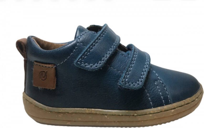 Naturino velcro's effen lederen sneakers Vento petrol