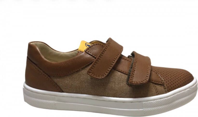 Naturino velcro's effen lederen canvas sneakers Alassio cognac