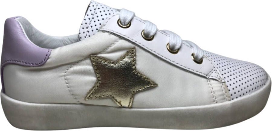 Naturino veter rits gouden ster lederen nylon sneakers Annie Wit Lila