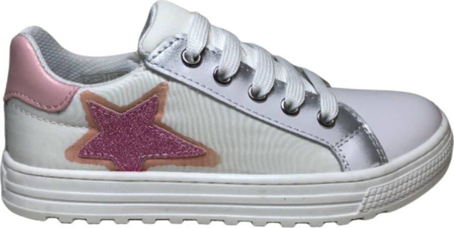 Naturino veter rits roze glitter ster lederen nylon sneakers Kokie Wit Grijs - Foto 1