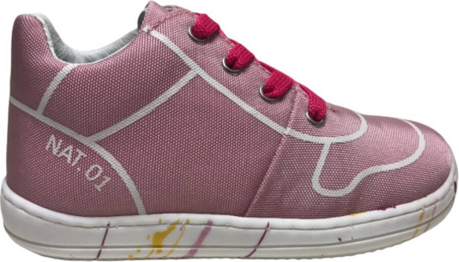 Naturino veters stoffen sneakers Snuggly Roze wit - Foto 1