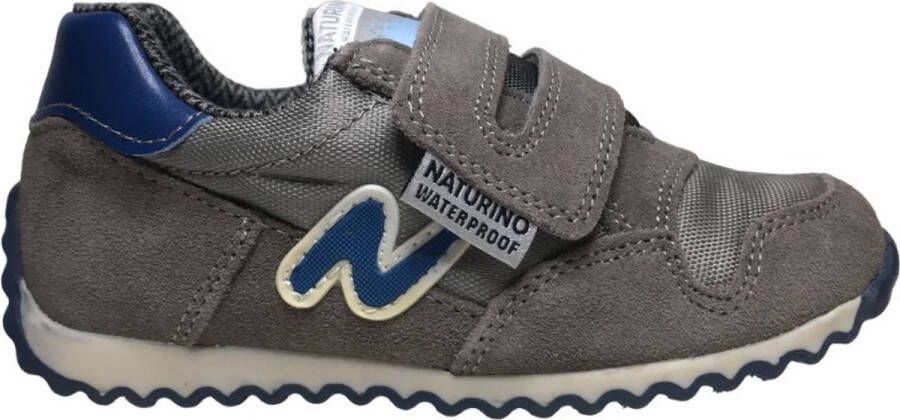 Naturino Waterproof Sammy velcro blauwe logo warme sportieve lederen sneakers grijs