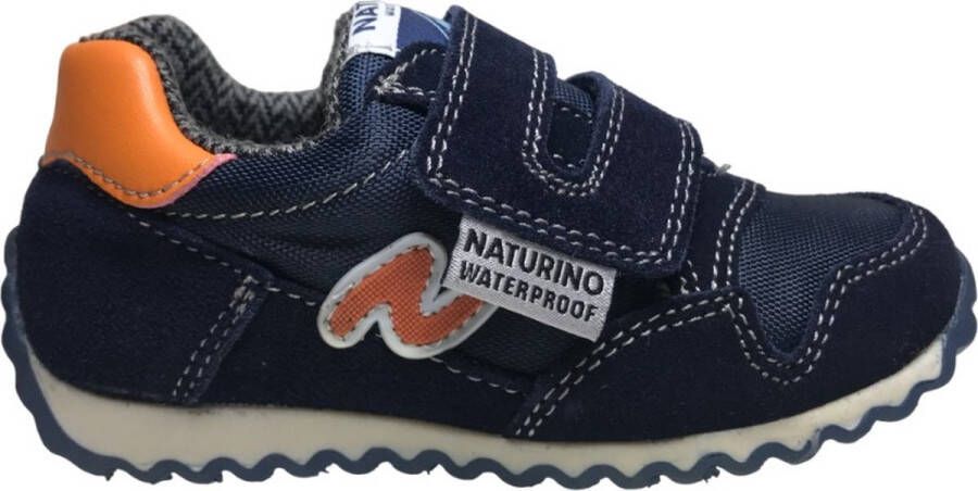 Naturino Waterproof Sammy velcro orange logo warme sportieve lederen sneakers navy