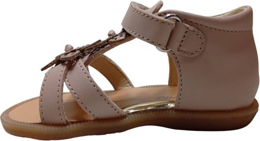 Naturino Yard velcro bloemen lederen sandalen roze dichte hiel