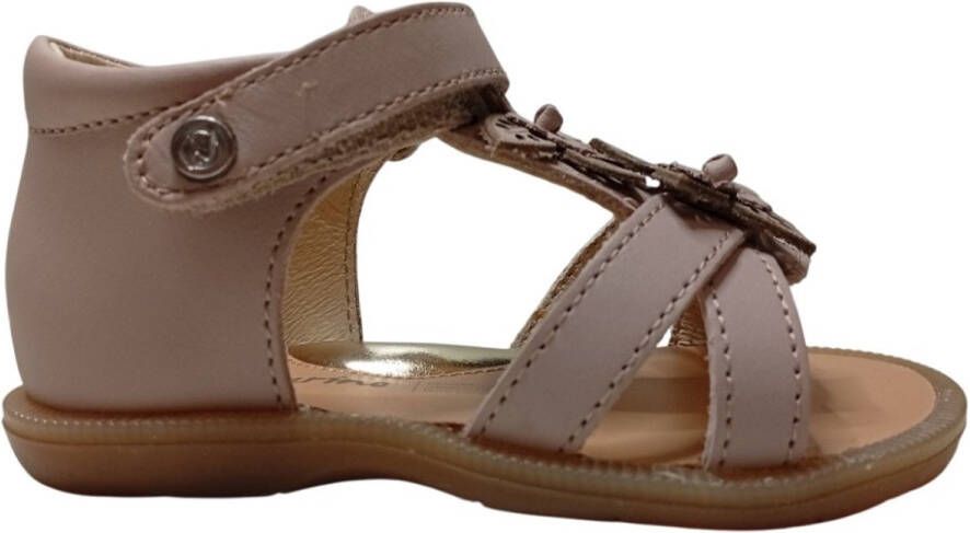 Naturino Yard velcro bloemen lederen sandalen roze dichte hiel