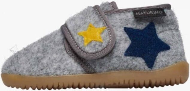 Naturino Yofiel velcro navy en gele ster velvet pantoffel- Grijs