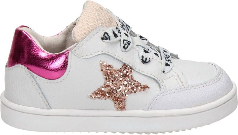 Nelson Kids leren sneakers met glitters wit roze