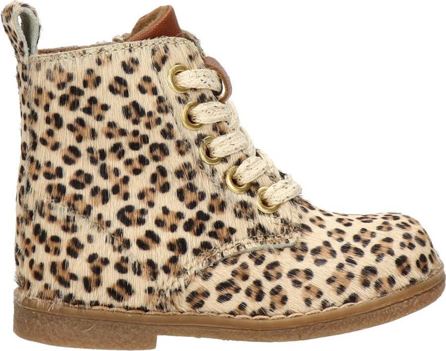 Nelson Kids leren veterboots met ponyhaar en panterprint beige Meisjes Leer 24 - Foto 2