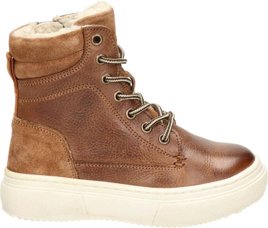 Nelson Kids leren veterboots cognac Bruin Leer Effen 32