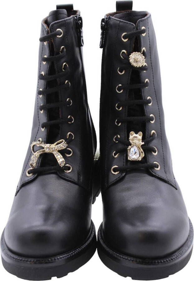 Nerogiardini Leren enkellaarzen met juweellogo Black Dames