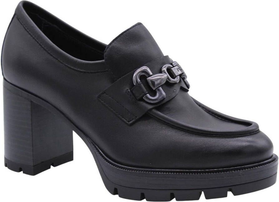 Nerogiardini Zwarte leren loafers met metalen klem Black Dames