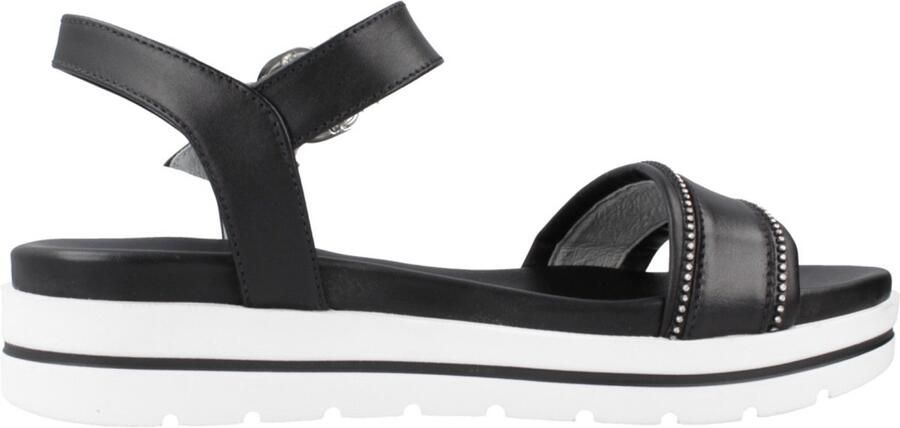 Nerogiardini Zwarte Leren Sandalen met Strass-stenen Black Dames