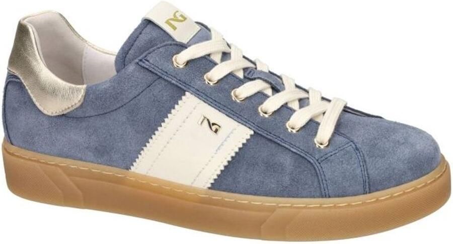 Nerogiardini Blauwe suède sneakers met gouden en witte details